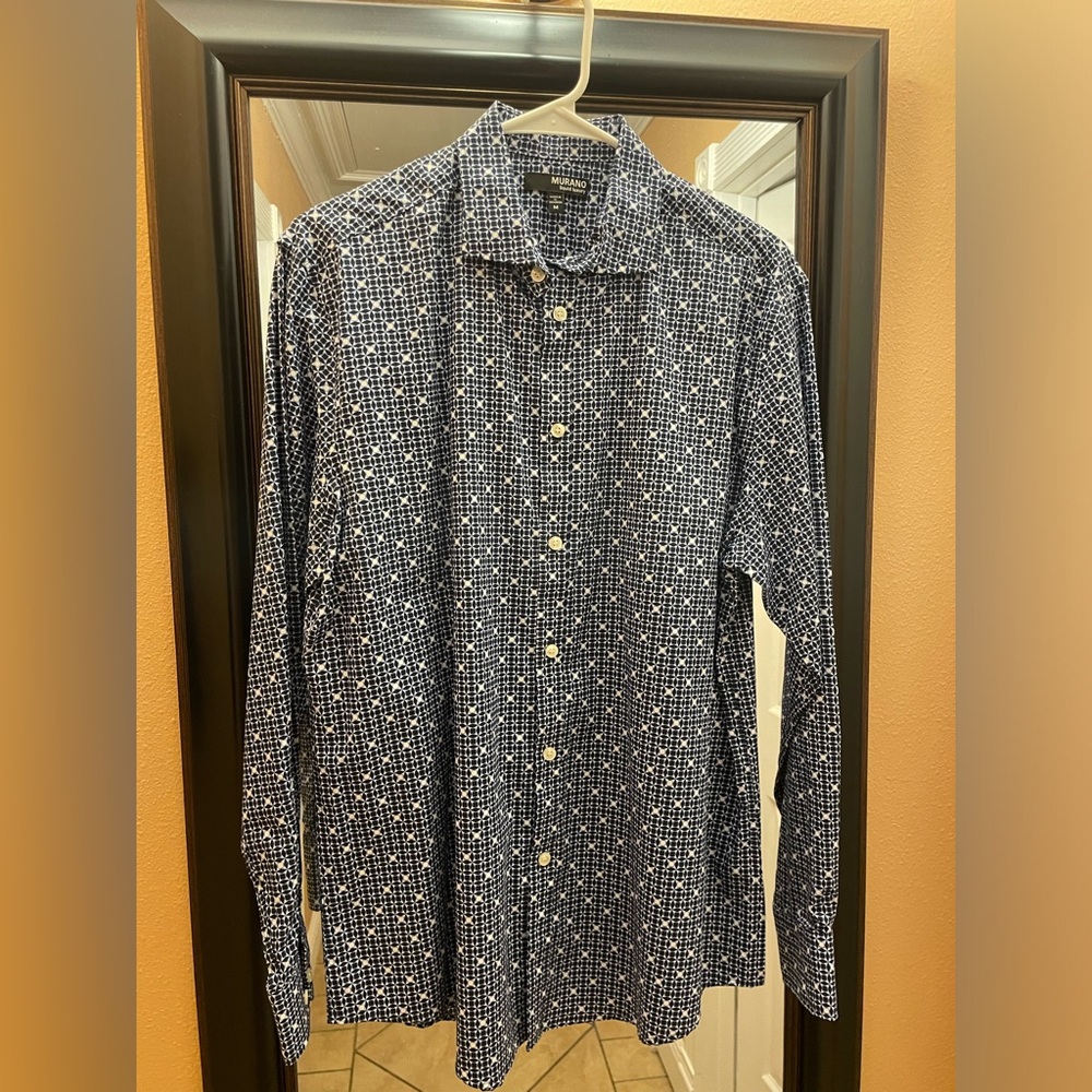 Murano Liquid Luxury Shirt Men MediumBlue Geometric Long Sleeve Preppy Button Up